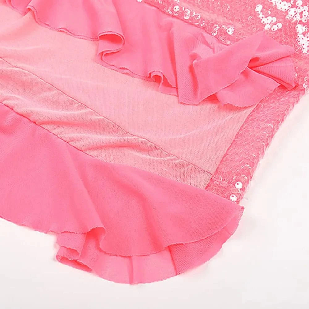 Women's Summer Sexy Long Evening Party Dress Sequined Dress Three-Dimensional Ruffle Flower Slip Slit Ground Length Dress