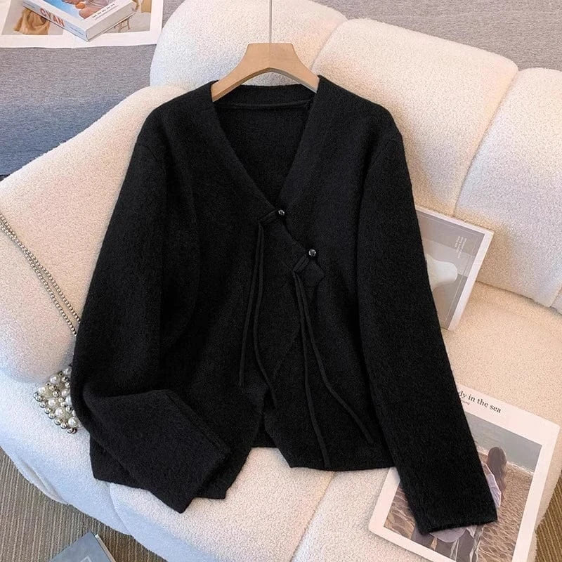 Women's sweater cardigan women 2024 new coat senior sense fashion V-neck long sleeve loose knit top