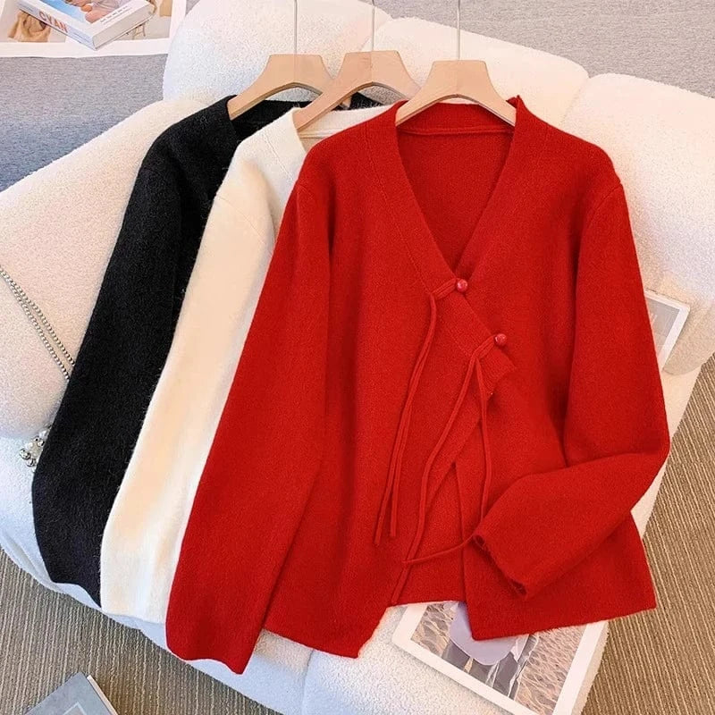 Women's sweater cardigan women 2024 new coat senior sense fashion V-neck long sleeve loose knit top