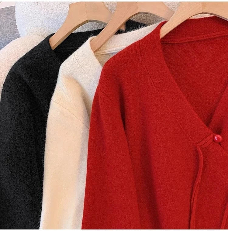 Women's sweater cardigan women 2024 new coat senior sense fashion V-neck long sleeve loose knit top