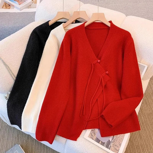 Women's sweater cardigan women 2024 new coat senior sense fashion V-neck long sleeve loose knit top
