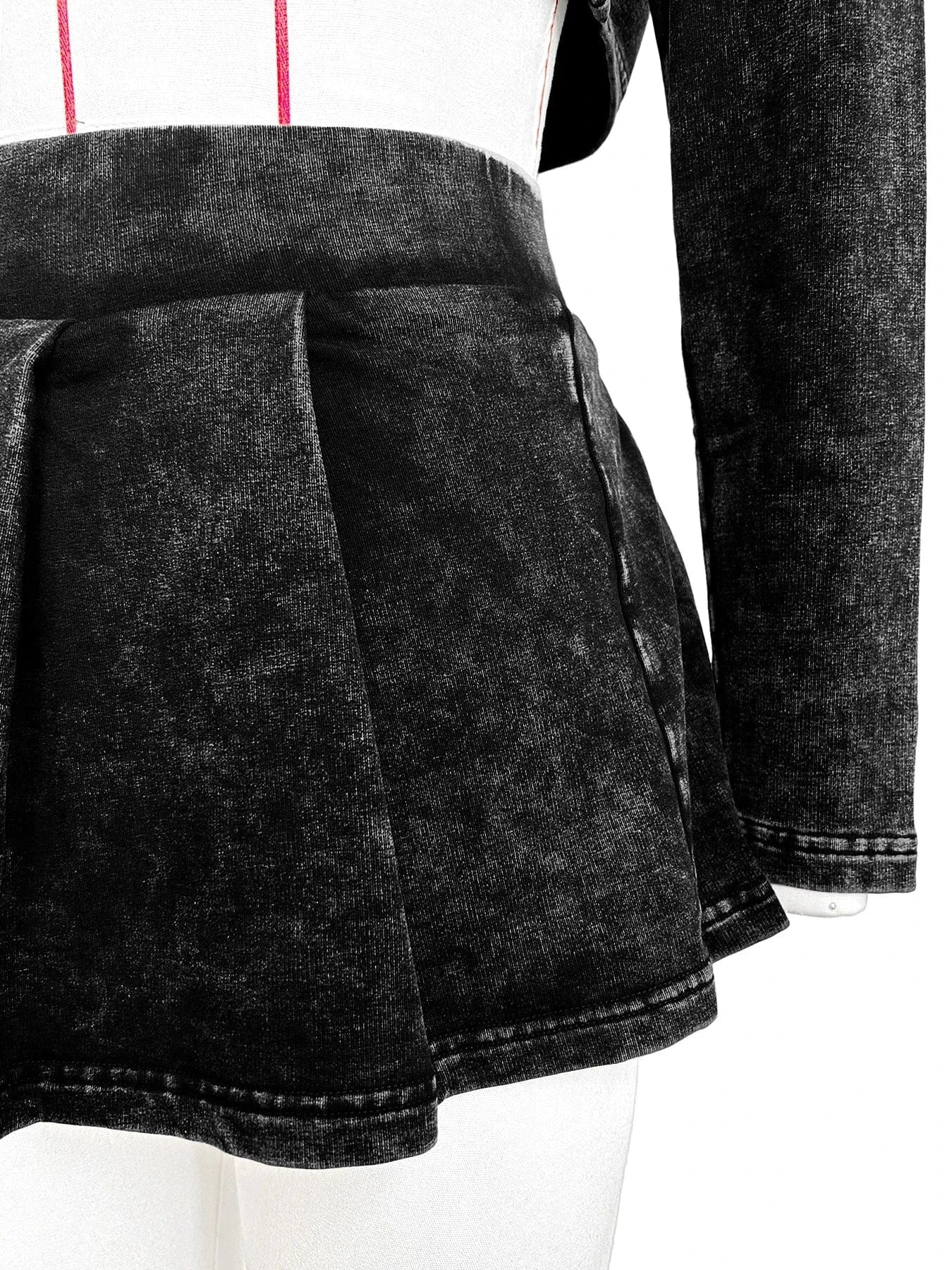 Women's Washed Jack Vest Pleated Mini Skirt 3 Three Piece Outfit Ash Wash High Quality Acid Mineral Wash Sportswear Skirt Sets