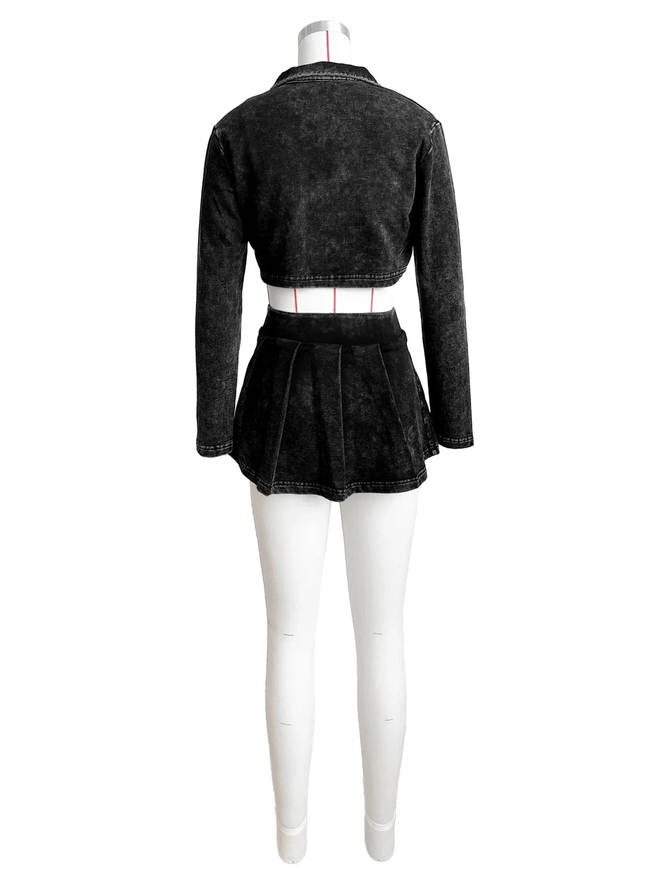 Women's Washed Jack Vest Pleated Mini Skirt 3 Three Piece Outfit Ash Wash High Quality Acid Mineral Wash Sportswear Skirt Sets