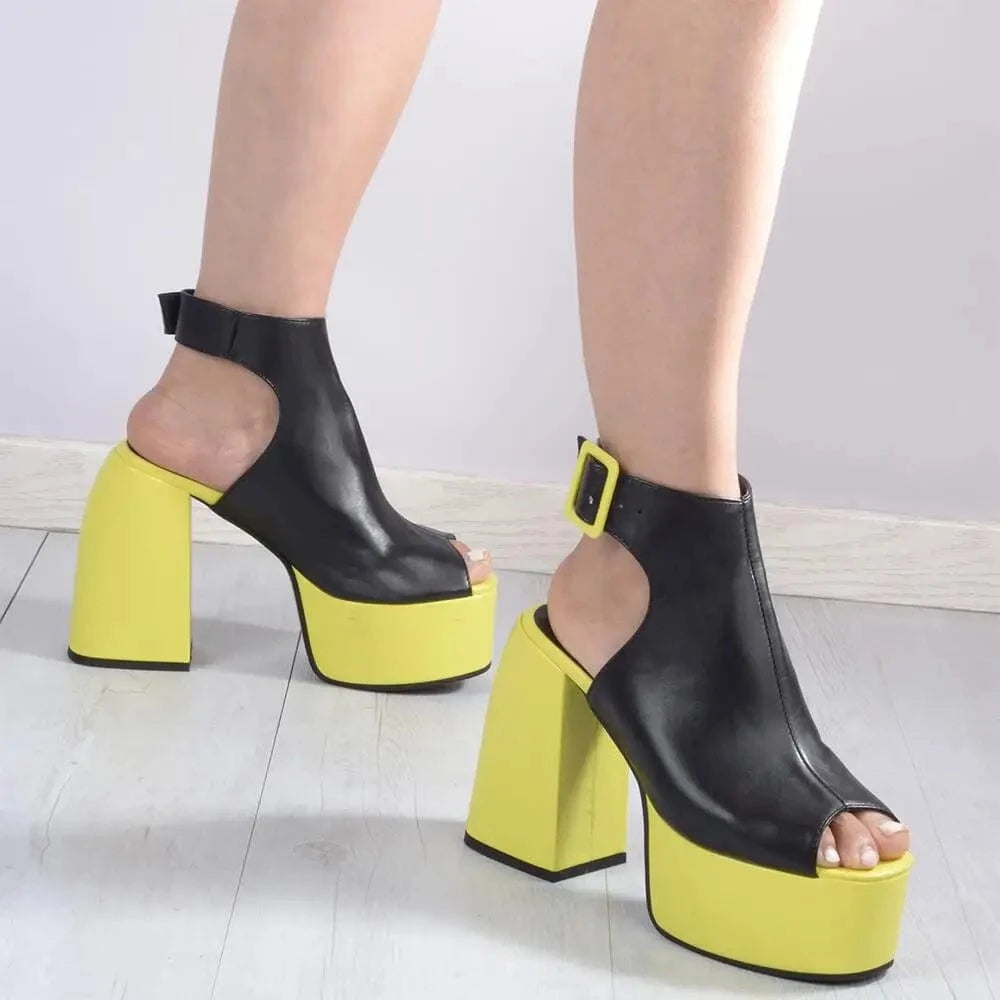 Women sandals 2022 High Heels Tacones Mujer platform Black Fashion fish mouth buckle Street Shooting Punk Shoes