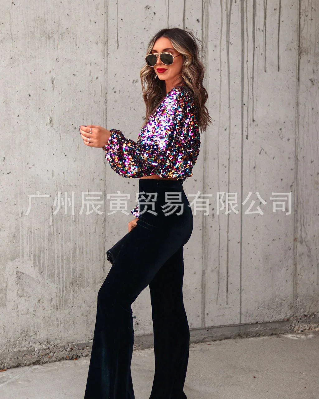 Women Sequin Top Round Neck Y2K Streetwear Disco Style - SN Wigs & More
