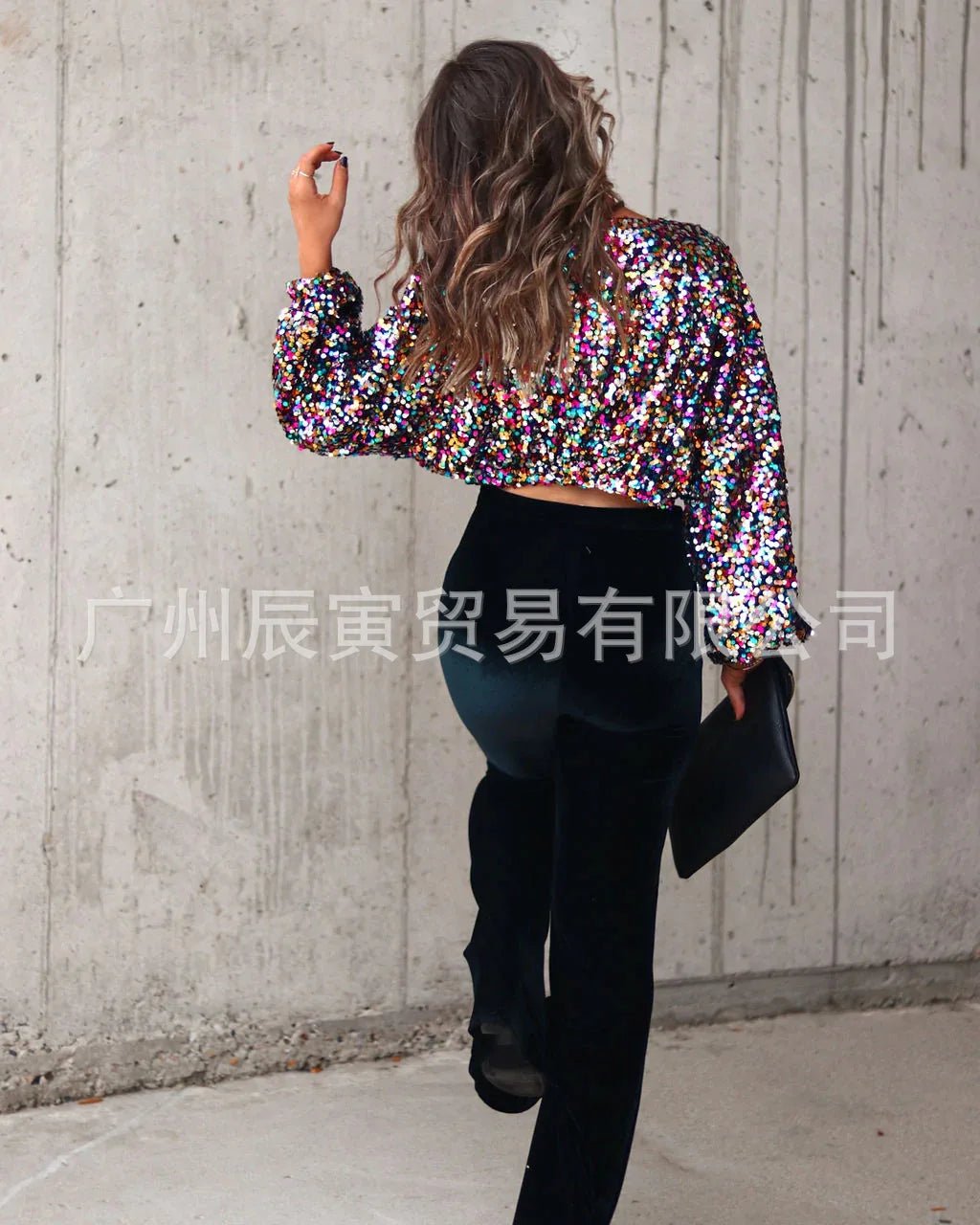 Women Sequin Top Round Neck Y2K Streetwear Disco Style - SN Wigs & More