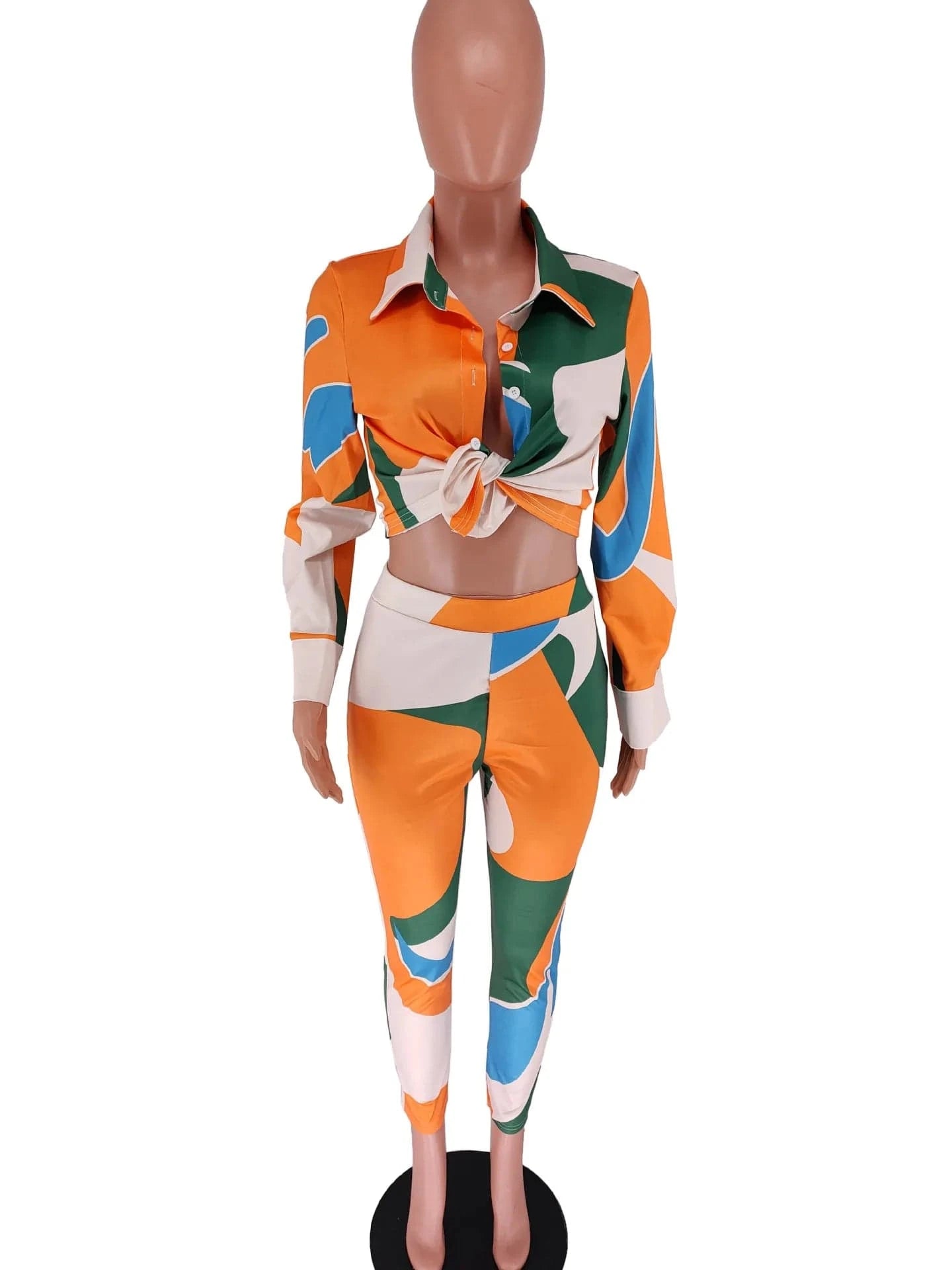 Women Set Printing Shirt 2 Pieces Set Casual Long Sleeves Button Tied Outfit Sets for Fall 2022 Women Clothes