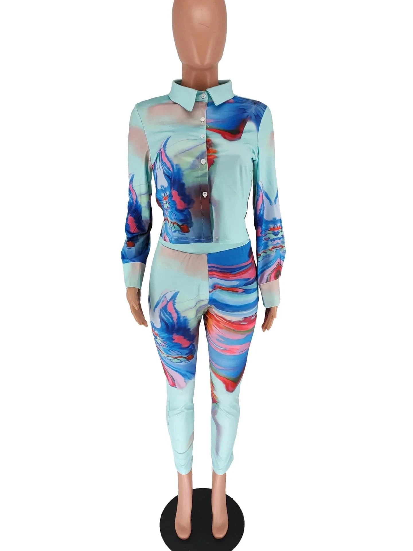 Women Set Printing Shirt 2 Pieces Set Casual Long Sleeves Button Tied Outfit Sets for Fall 2022 Women Clothes