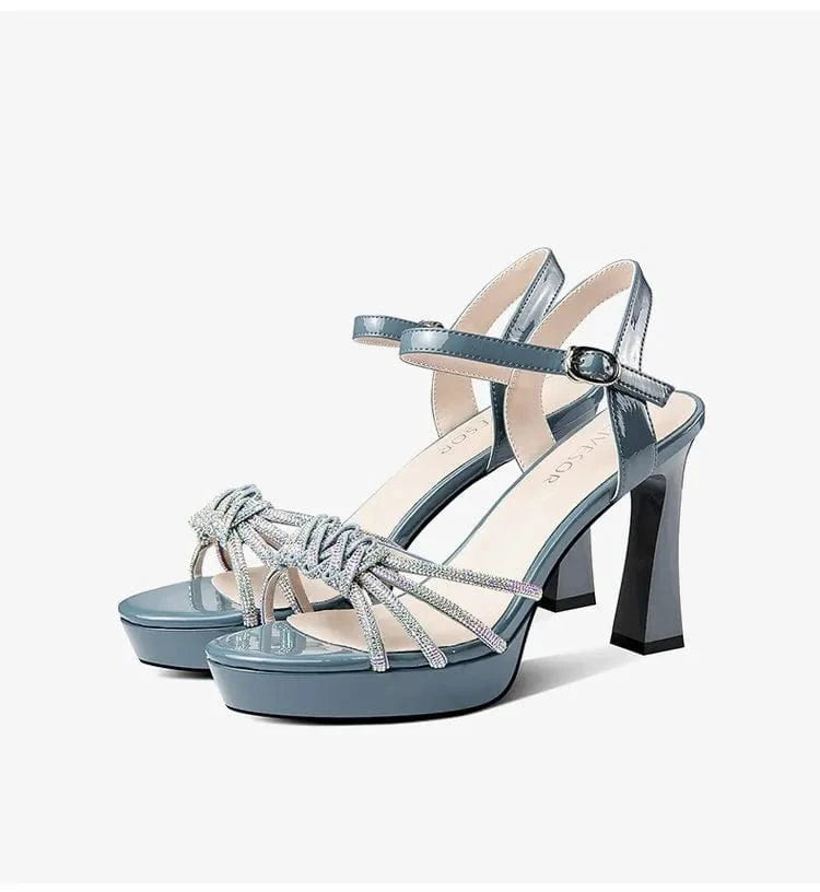 Women Sexy Bridal High Heel Platform Rhinestone Cross Straps Evening Boutique Party Heeled Sandals Ladies Dress Sandals