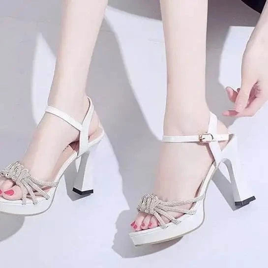 Women Sexy Bridal High Heel Platform Rhinestone Cross Straps Evening Boutique Party Heeled Sandals Ladies Dress Sandals