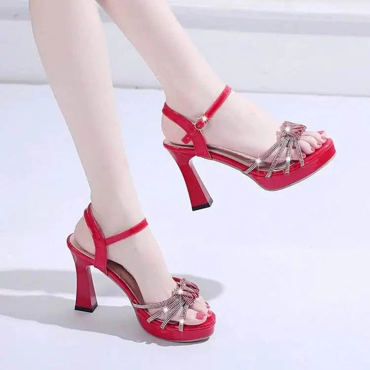Women Sexy Bridal High Heel Platform Rhinestone Cross Straps Evening Boutique Party Heeled Sandals Ladies Dress Sandals