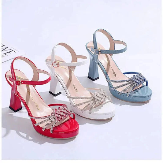 Women Sexy Bridal High Heel Platform Rhinestone Cross Straps Evening Boutique Party Heeled Sandals Ladies Dress Sandals