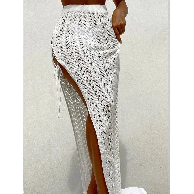 Women Sexy High Leg Cut Crochet Beach Cover Up Beachwear 2024 New Summer Outfits Club Dresses