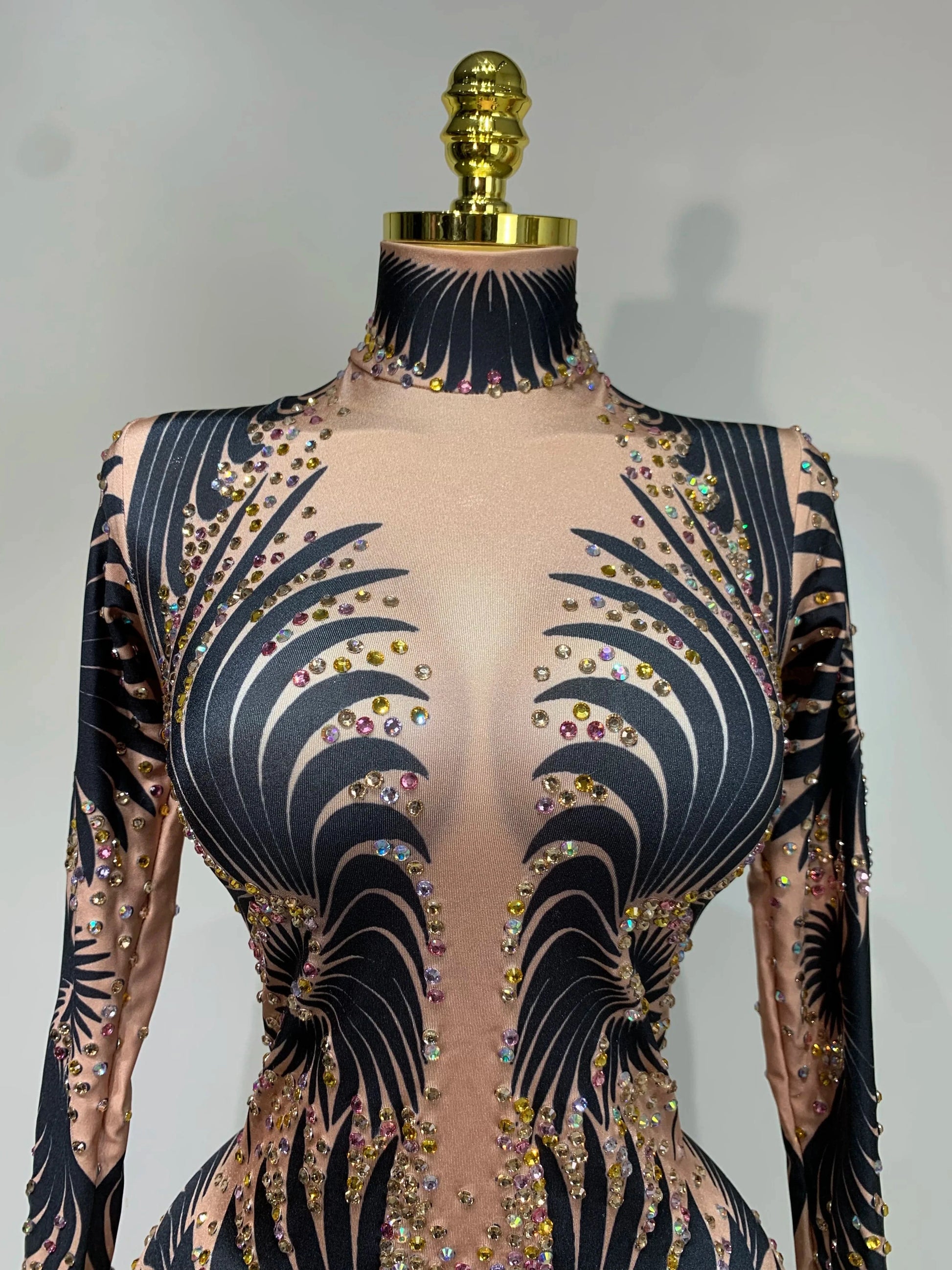 Women Sexy High Stretch Jumpsuit Long Sleeeve Holiday Party Cosplay Costume Nightclub Dancer Outfit Sparkly Diamond Stage Wear