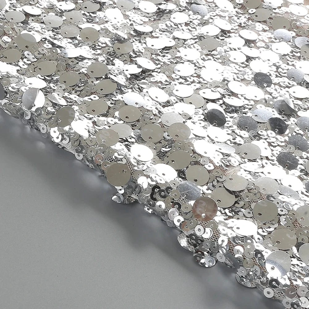 Women sexy silver sequin round neck back hollowed out high slit long sleeve floor-length dress luxury style evening dress