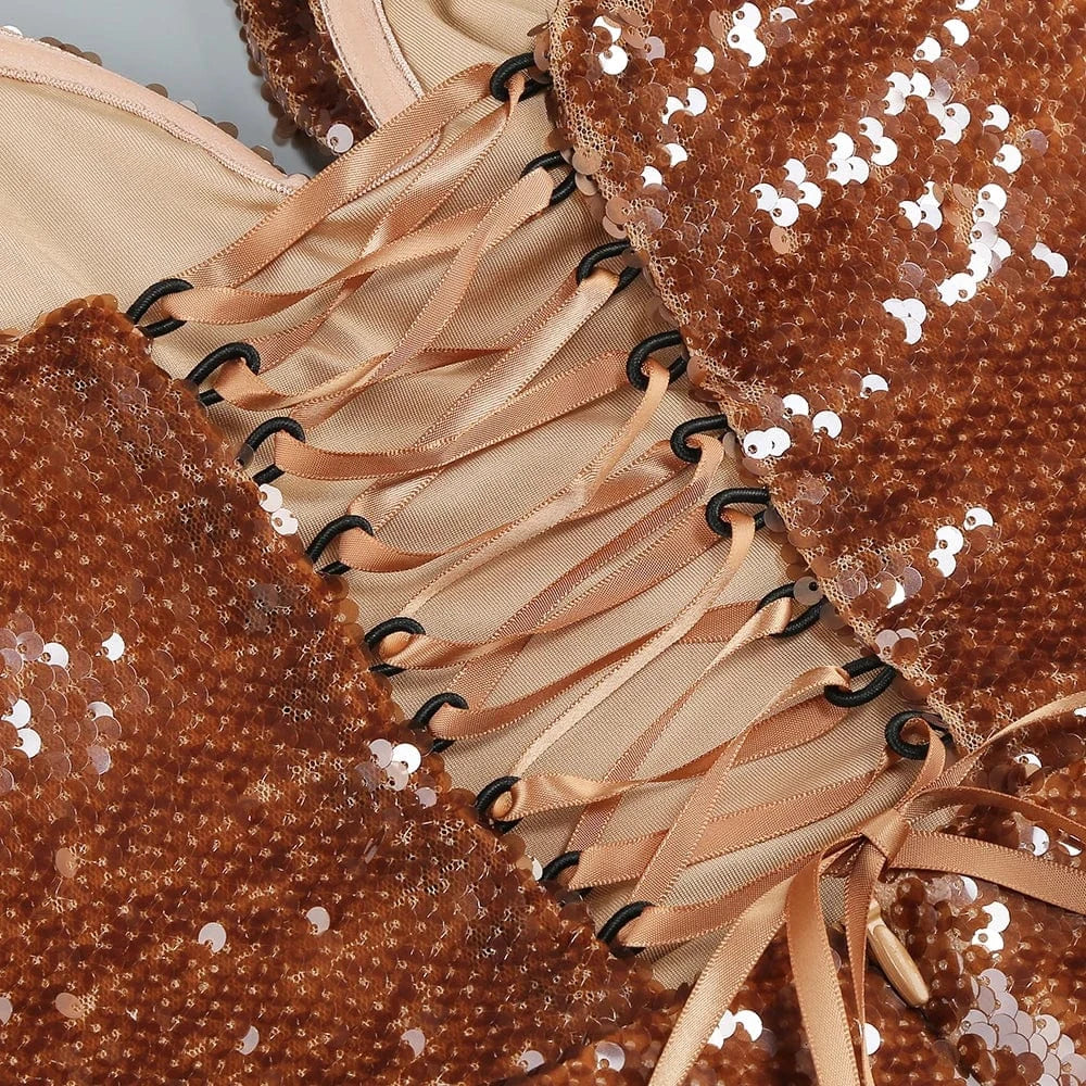 Women Sexy Sleeveless Slip Mini Dress Sparkly Sequins Red Bandage Dress Elegant Evening Party Female Fashion Style