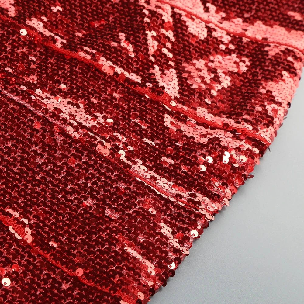 Women Sexy Sleeveless Slip Mini Dress Sparkly Sequins Red Bandage Dress Elegant Evening Party Female Fashion Style