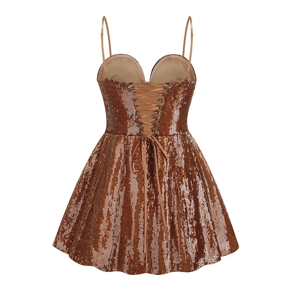 Women Sexy Sleeveless Slip Mini Dress Sparkly Sequins Red Bandage Dress Elegant Evening Party Female Fashion Style