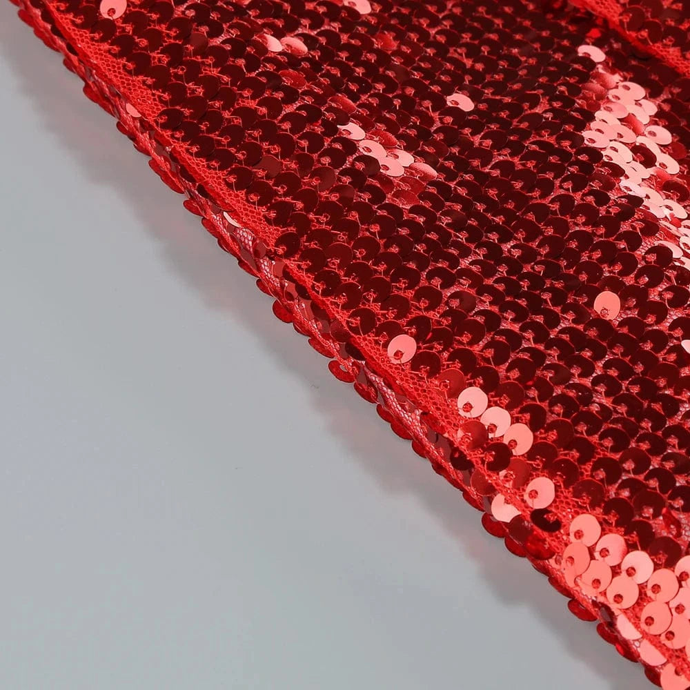 Women Sexy Sleeveless Slip Mini Dress Sparkly Sequins Red Bandage Dress Elegant Evening Party Female Fashion Style