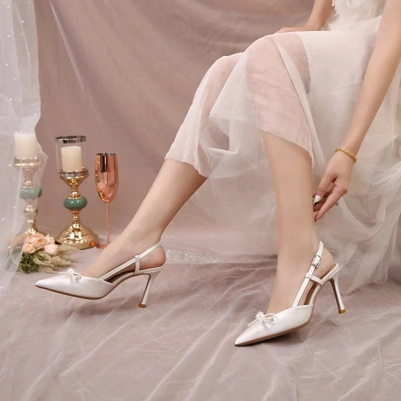 Women Sexy Summer Casual Pointed Toe Sandals Bowknot Ankle Strap Wrap Toe Sandals for Bridals