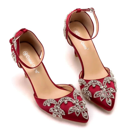 Women Shoes 2023 Classic Silk Satin Rhinestone Decor Shoes Pointed-toe Roman Thin Heel Sandals For Female Wedding Banquet Sandal