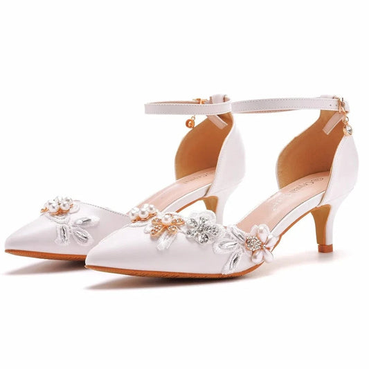 Women Shoes 2023 Elegant Rhinestone Decor Pointed-toe Shoes Hollow Out Roman Kitten Heeled Sandals Ladies Wedding Bridal Sandals