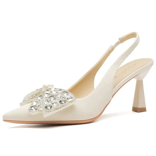 Women Shoes 2023 Fashion Rhinestone Bowknot Buckle Wrap-toe Shoes Shallow Slingback High Heel Sandals For Ladies Outdoor Sandals