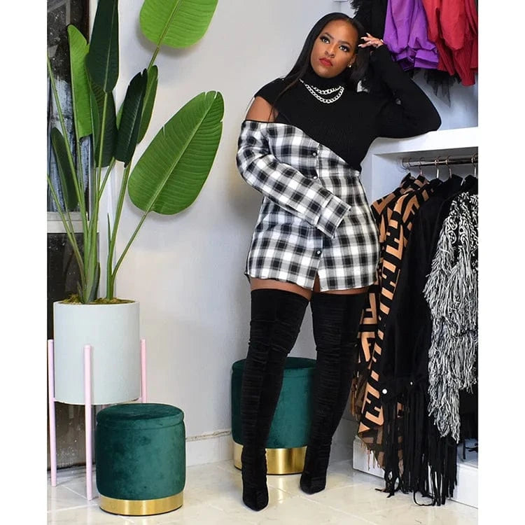 Women Short Plaid Shirt Dress Long Sleeve Fall Asymmetric Office Casual Fashon 2021 Fall Mini Dress