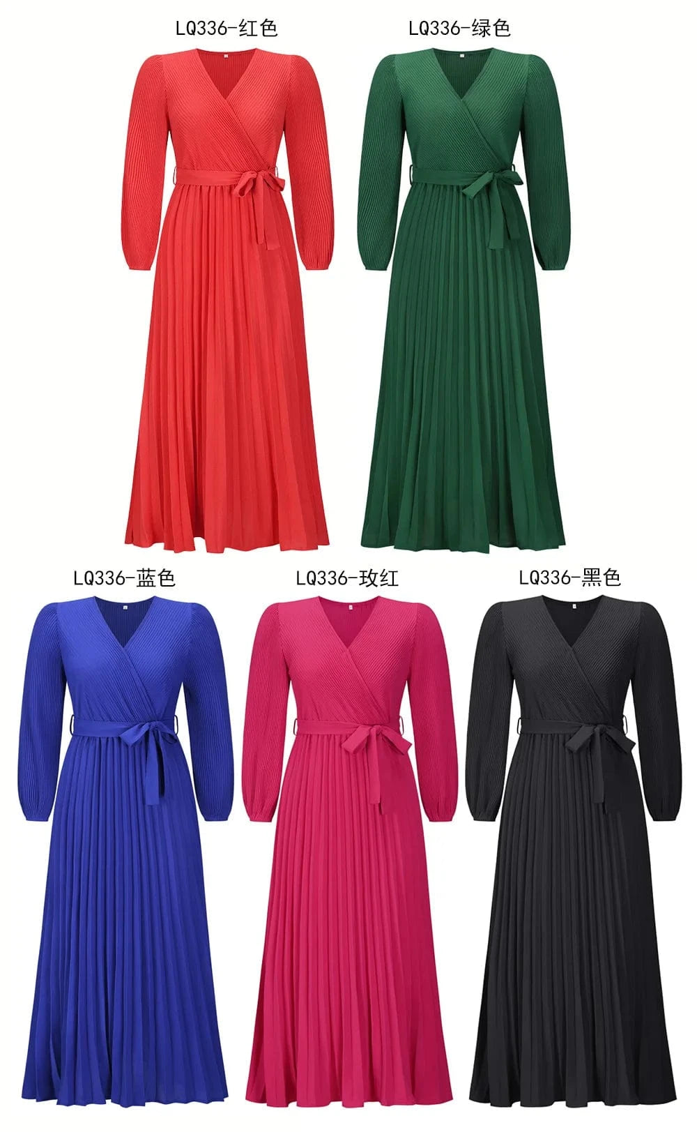 Women solid Bohemia V-Neck Long Sleeve Pleated A-Line Maxi Dresses Lady casual dresses