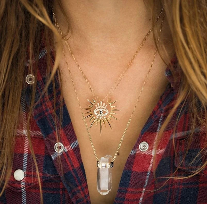 women spike round charm pendant necklace with silver color plated statement spike necklace jewelry for wedding party gift
