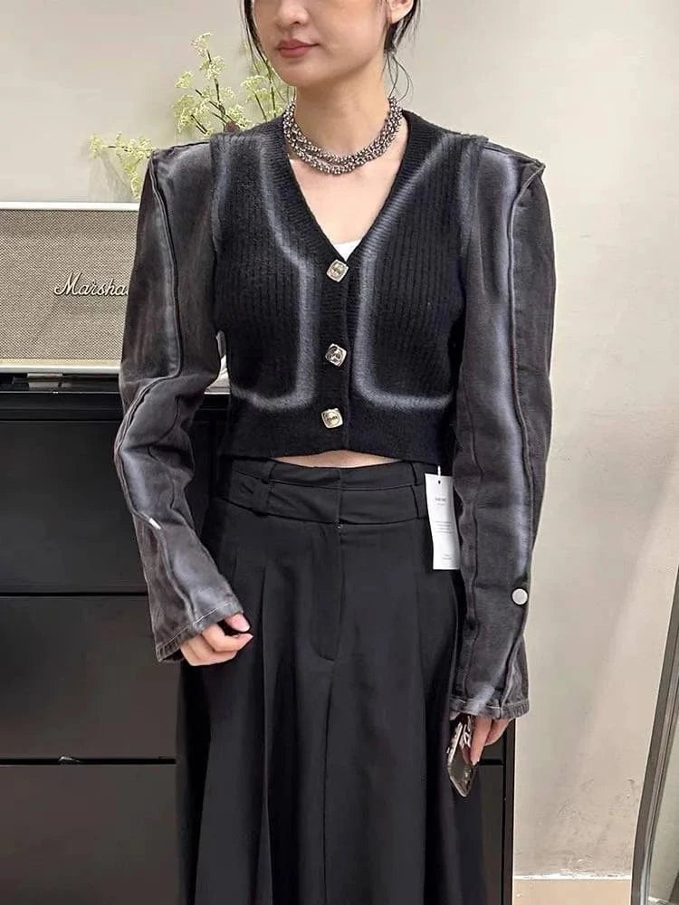 Women Spring Suit 2024 New Casual Cardigan Blouse Denim Pants Matching Set Elegant Knitted Sweater Jeans 2 Piece