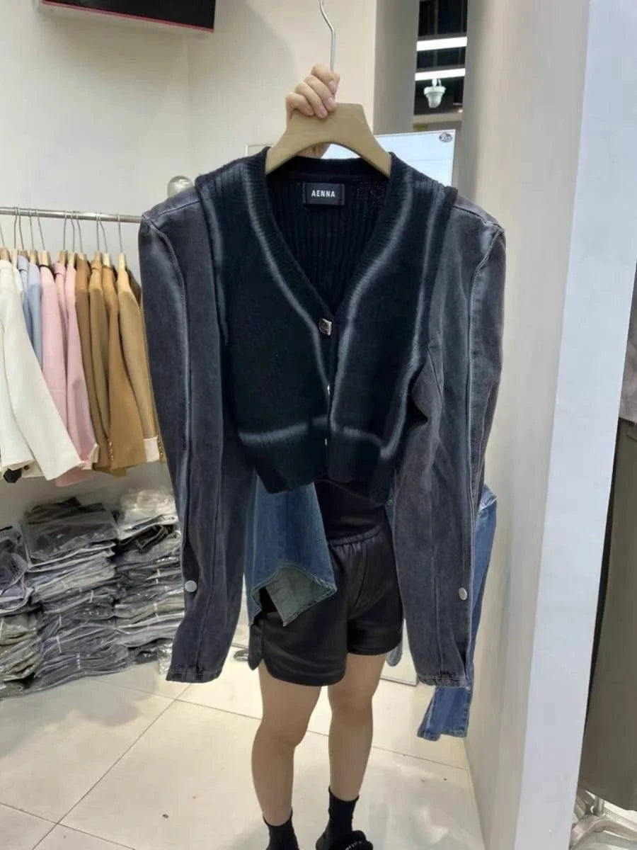 Women Spring Suit 2024 New Casual Cardigan Blouse Denim Pants Matching Set Elegant Knitted Sweater Jeans 2 Piece