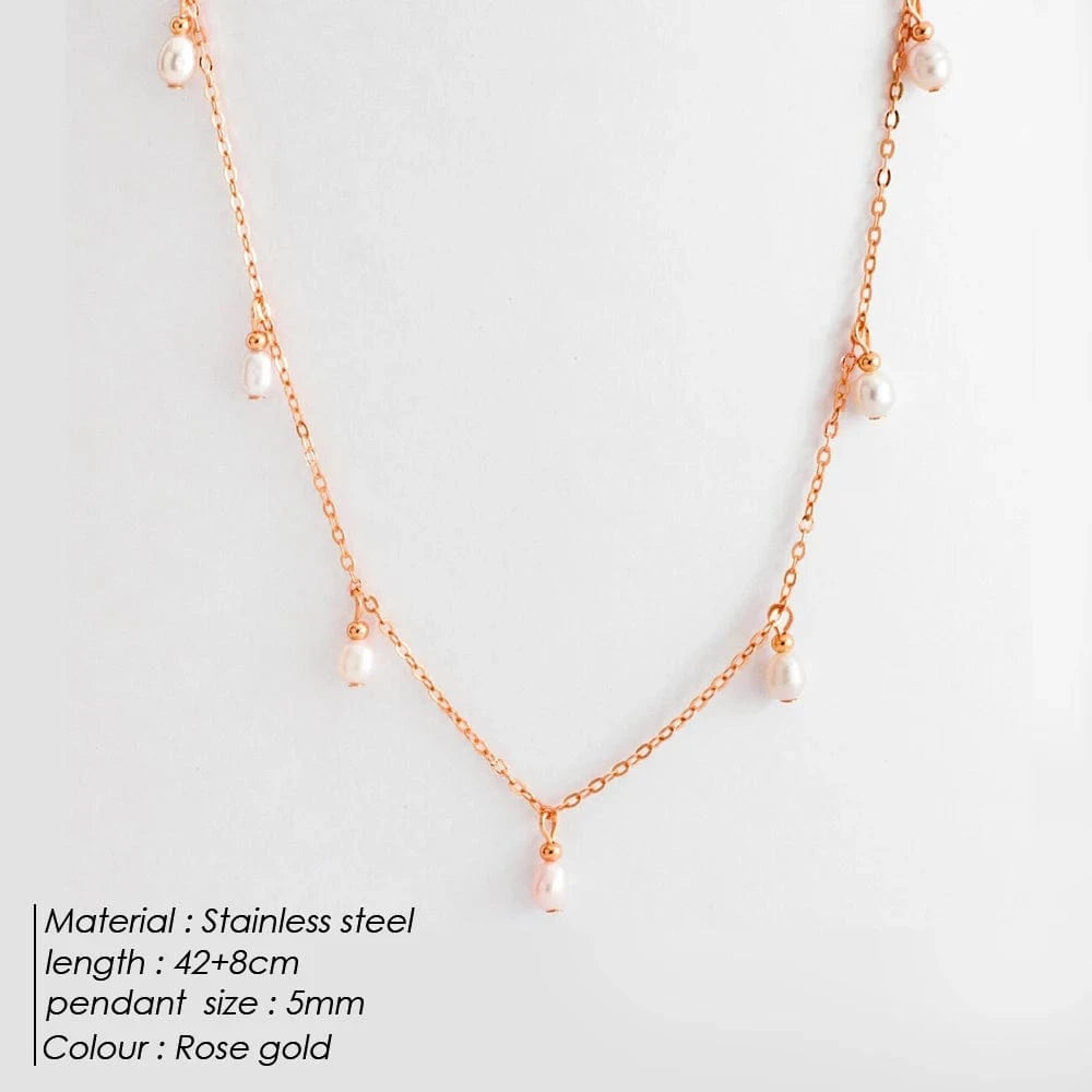 Women Stainless Steel 14k Gold PVD Plated Chain Pearl Necklaces Fine Jewelry Hot Sale