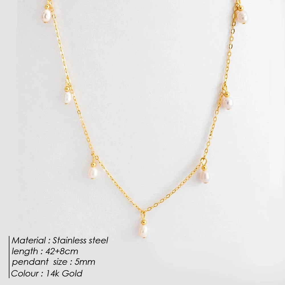 Women Stainless Steel 14k Gold PVD Plated Chain Pearl Necklaces Fine Jewelry Hot Sale