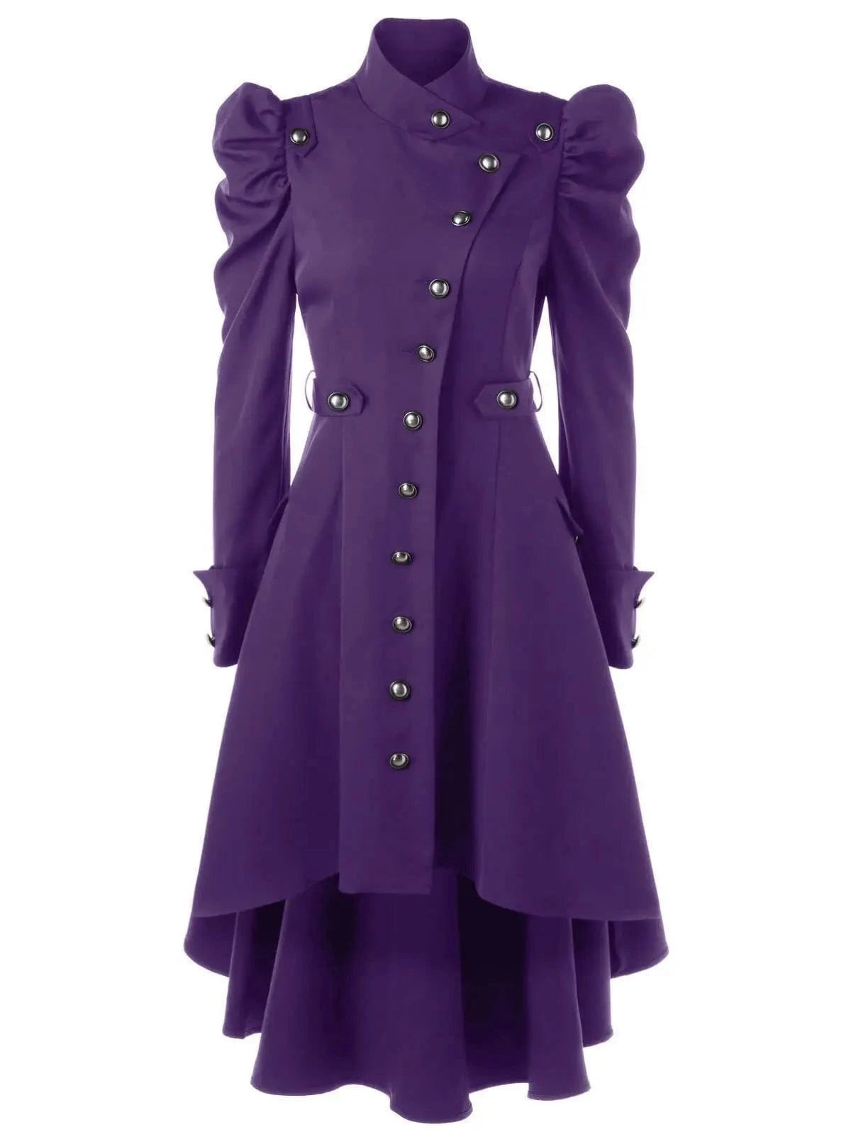 Women Stand-up Collar Slim Fit British Style Sheep Hooves Sleeve Mid-Length Trench Coat Gothic Medieval Coat