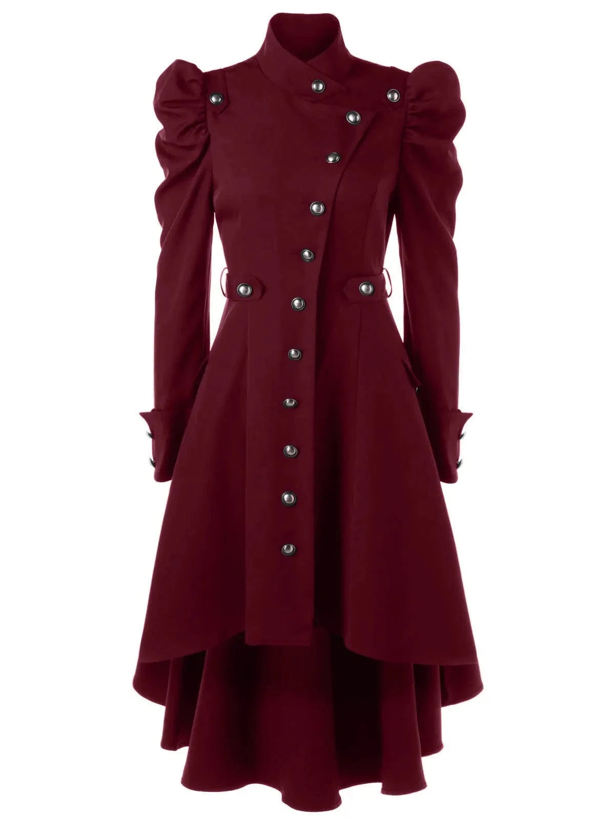 Women Stand-up Collar Slim Fit British Style Sheep Hooves Sleeve Mid-Length Trench Coat Gothic Medieval Coat