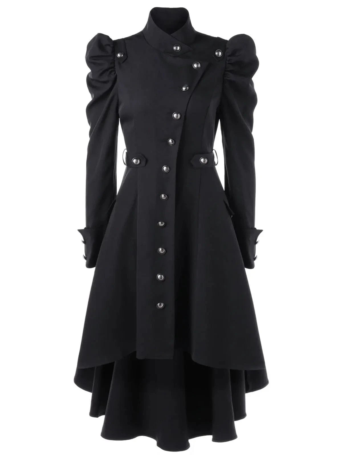 Women Stand-up Collar Slim Fit British Style Sheep Hooves Sleeve Mid-Length Trench Coat Gothic Medieval Coat