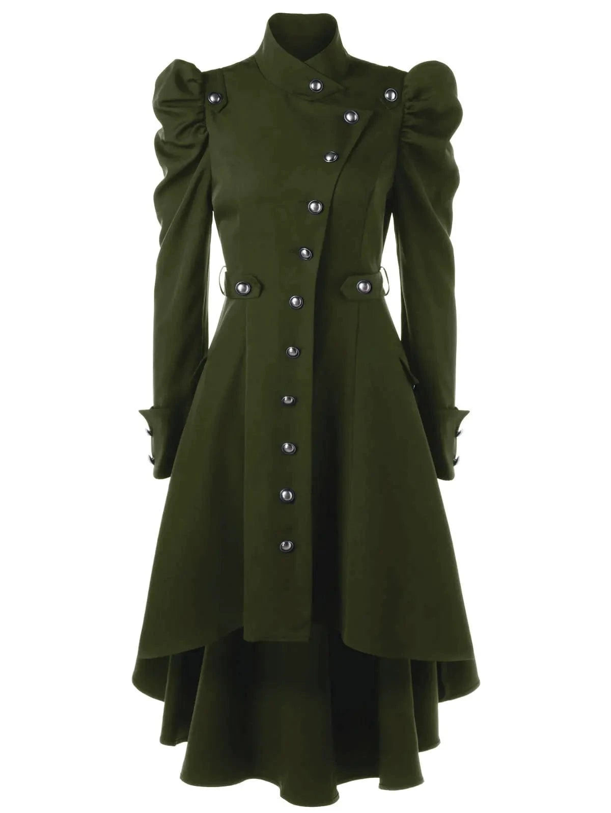 Women Stand-up Collar Slim Fit British Style Sheep Hooves Sleeve Mid-Length Trench Coat Gothic Medieval Coat
