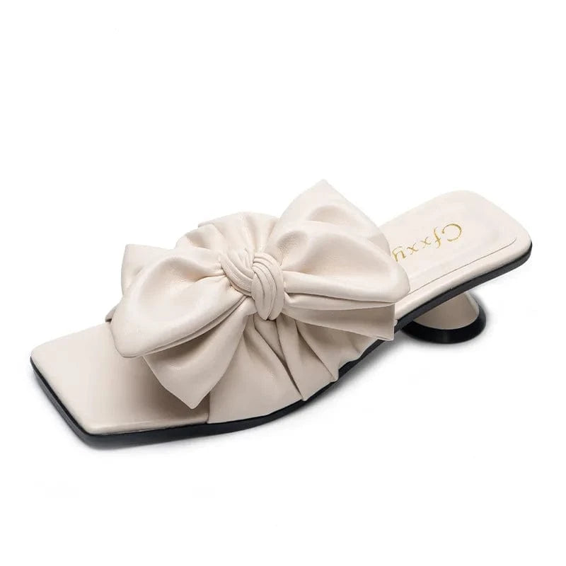 Women Summer Bowknot Sandal Slippers Fashion Ladies Soild Color T-strap Casual Outside High Heel Pumps