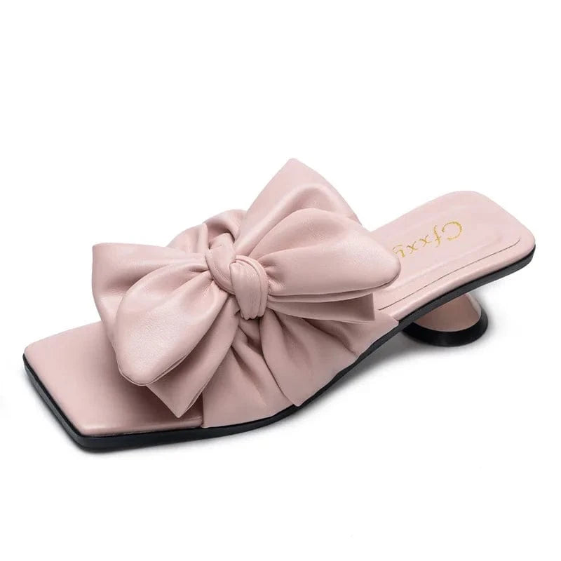 Women Summer Bowknot Sandal Slippers Fashion Ladies Soild Color T-strap Casual Outside High Heel Pumps