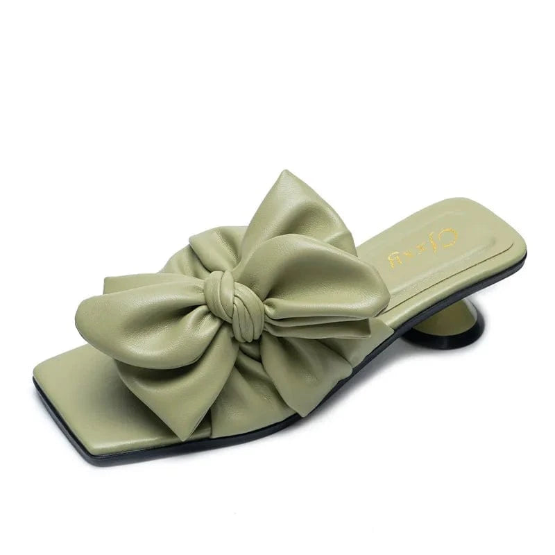 Women Summer Bowknot Sandal Slippers Fashion Ladies Soild Color T-strap Casual Outside High Heel Pumps