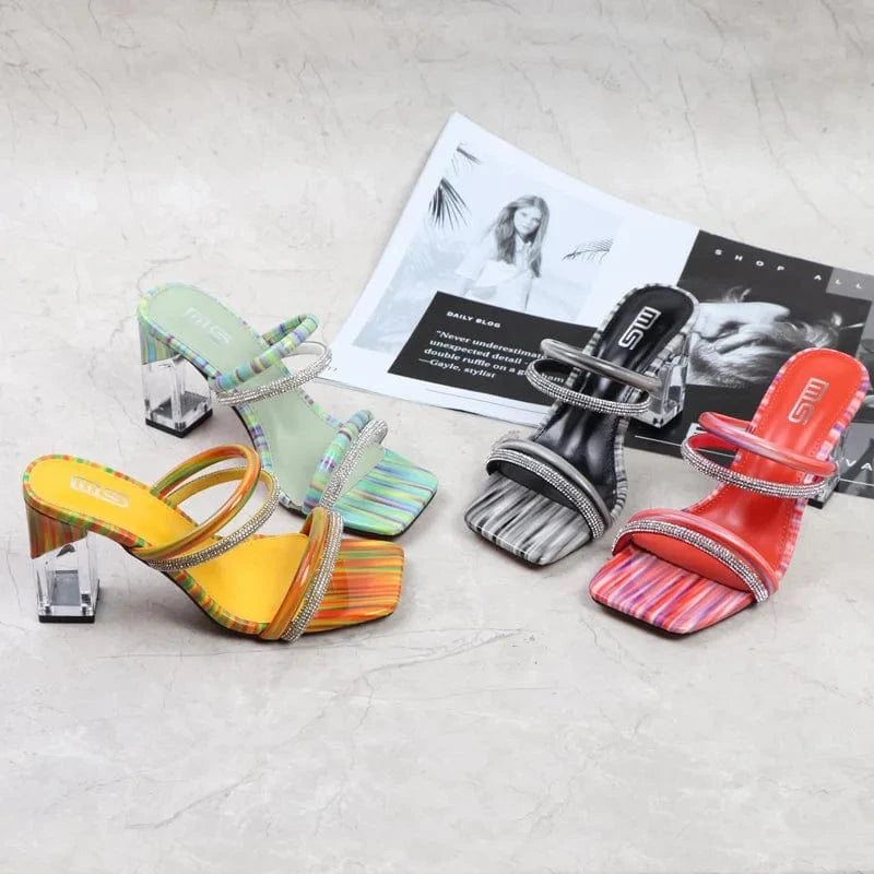 Women Summer Casual Transparent High Heels Sandals Luxury Rhinestone Bohemian Style Beach Sandals