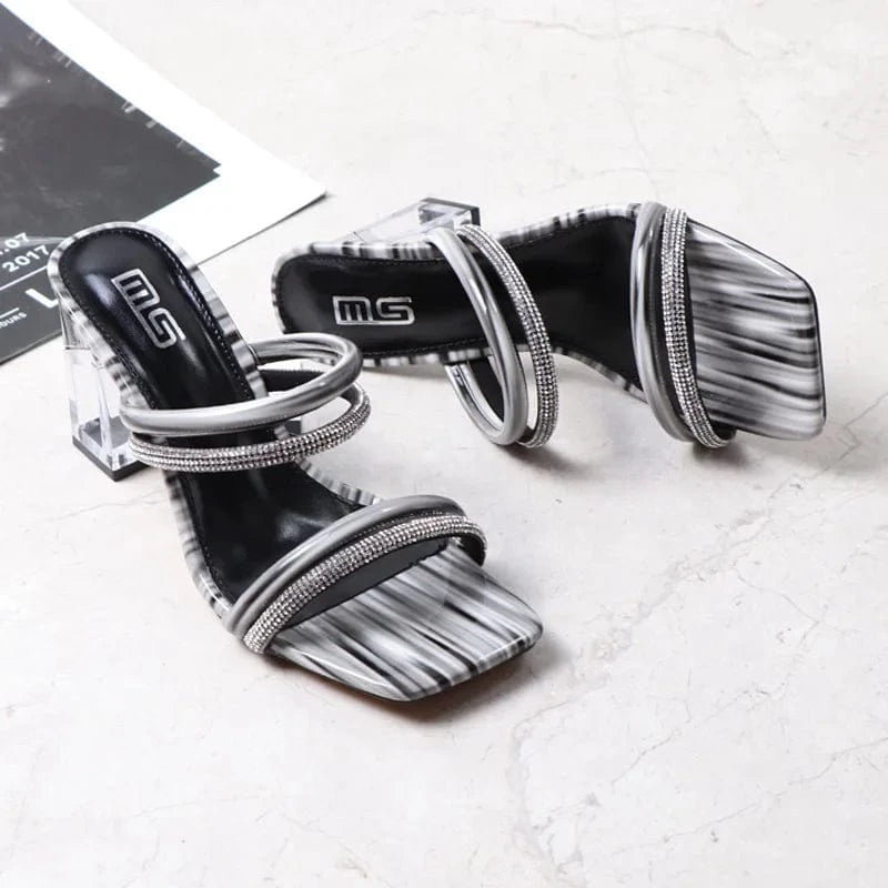 Women Summer Casual Transparent High Heels Sandals Luxury Rhinestone Bohemian Style Beach Sandals