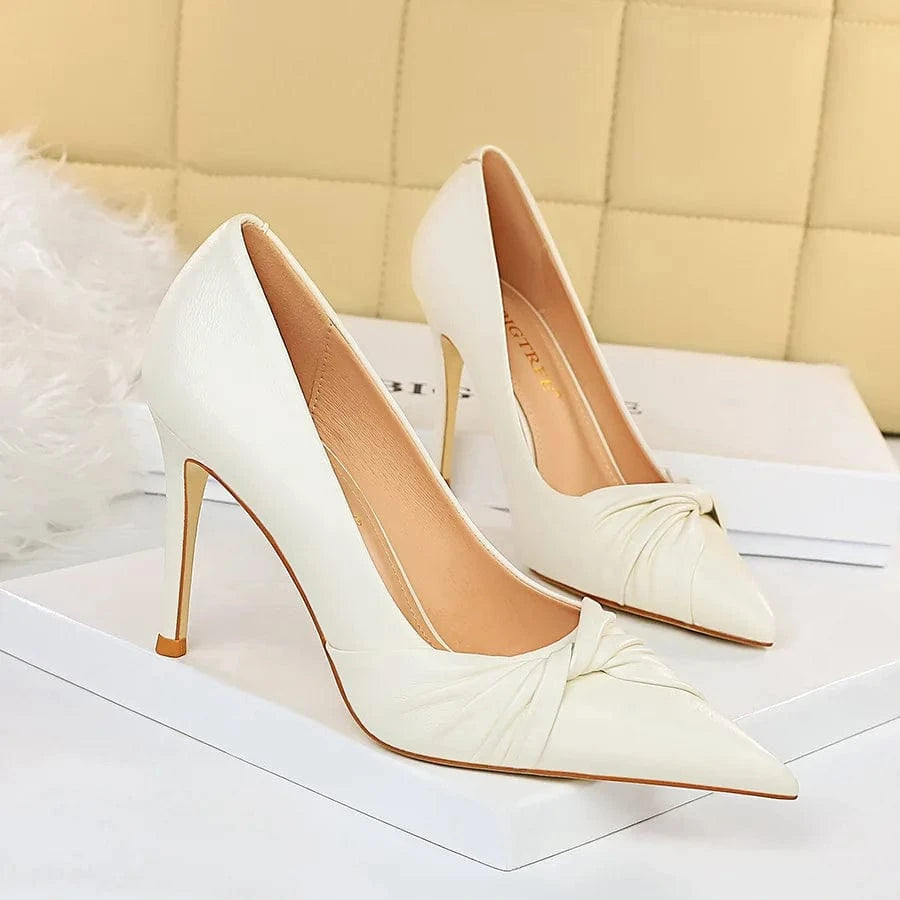 Women Summer Casual Wrapped Front Knot High Heeled Pumps Ladies Shallow Stilettos for Office
