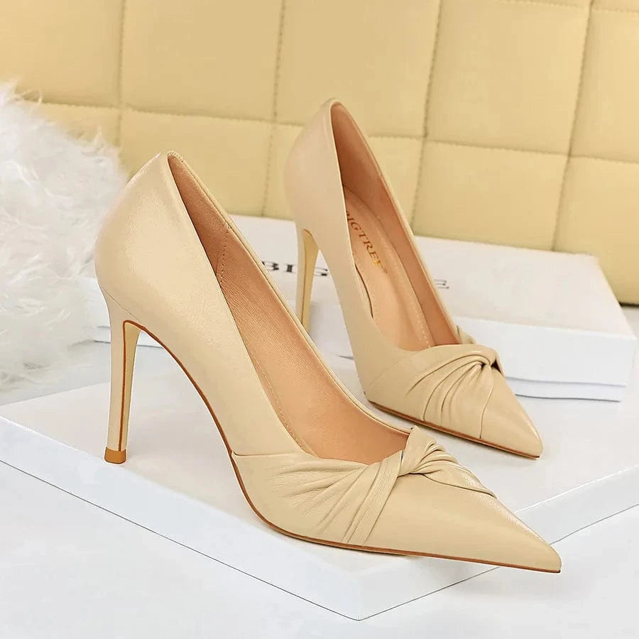 Women Summer Casual Wrapped Front Knot High Heeled Pumps Ladies Shallow Stilettos for Office