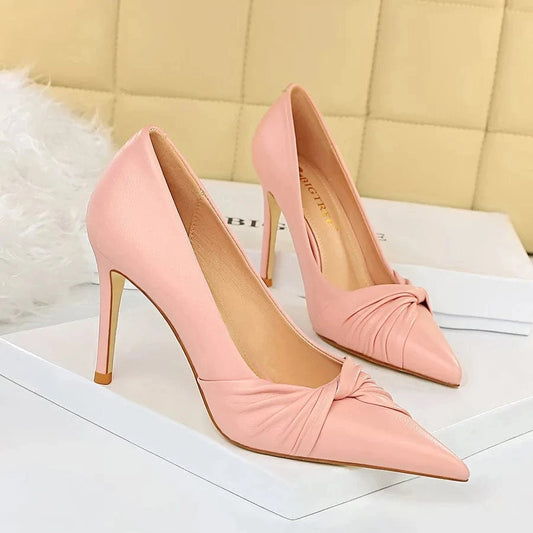 Women Summer Casual Wrapped Front Knot High Heeled Pumps Ladies Shallow Stilettos for Office
