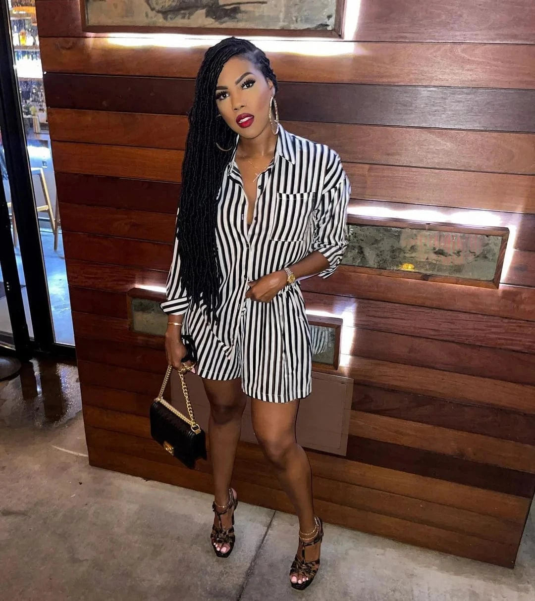 Women Summer Clothing Sexy Cardigan Loose Stripe Shirt Blouse and Pants Set