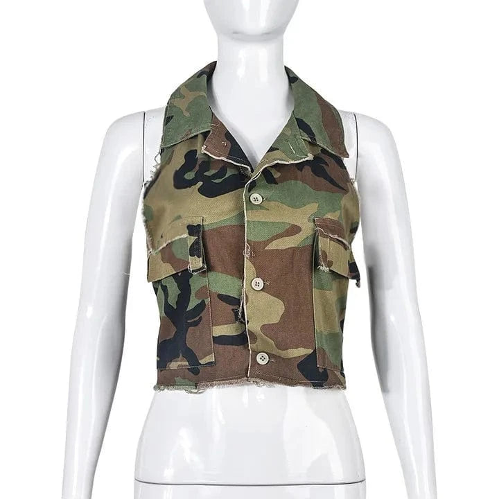Women Summer Custom Printed camouflage Sexy Y2K Ctop Top Backless For Ladies