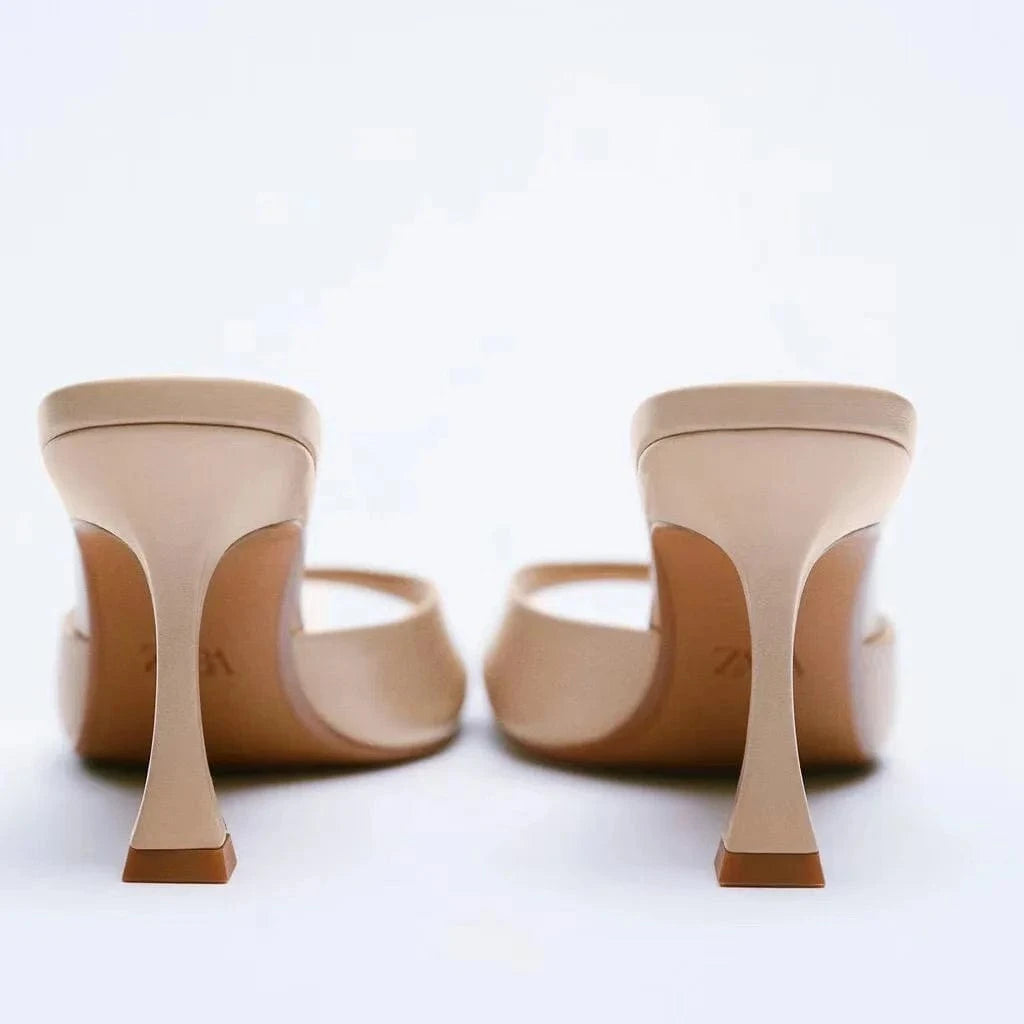 Women Summer Hot Sale Solid Color Slippers Ladies Square Toe High Heeled Sandals