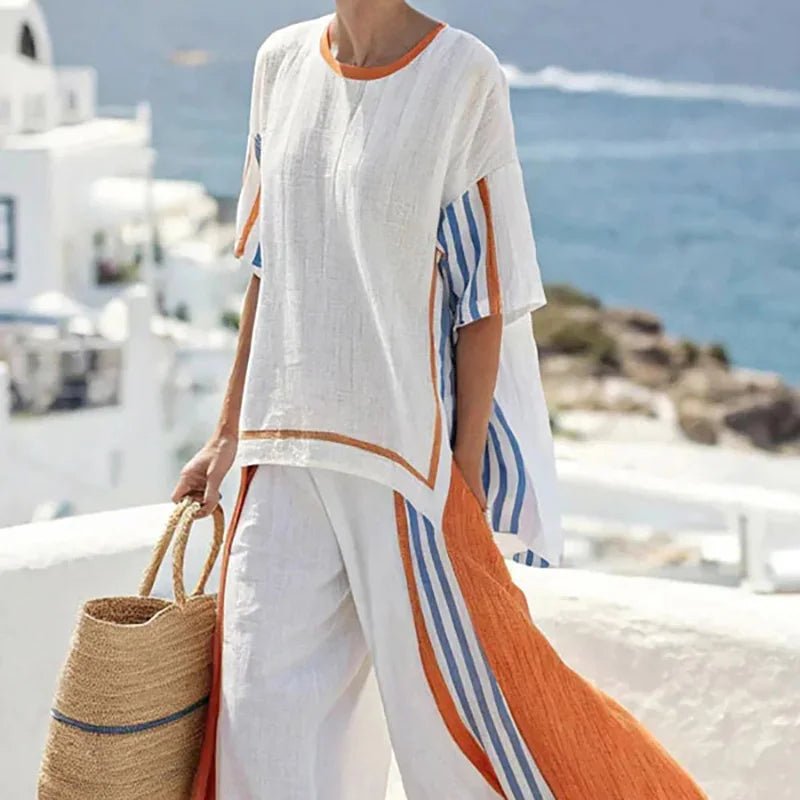 Women Summer Loungewear Suits Printing Loose Wide Leg Pants 2PCS Matching Set Half Sleeve O - Neck Pullover Top Outfit Streetwear - SN Wigs & More